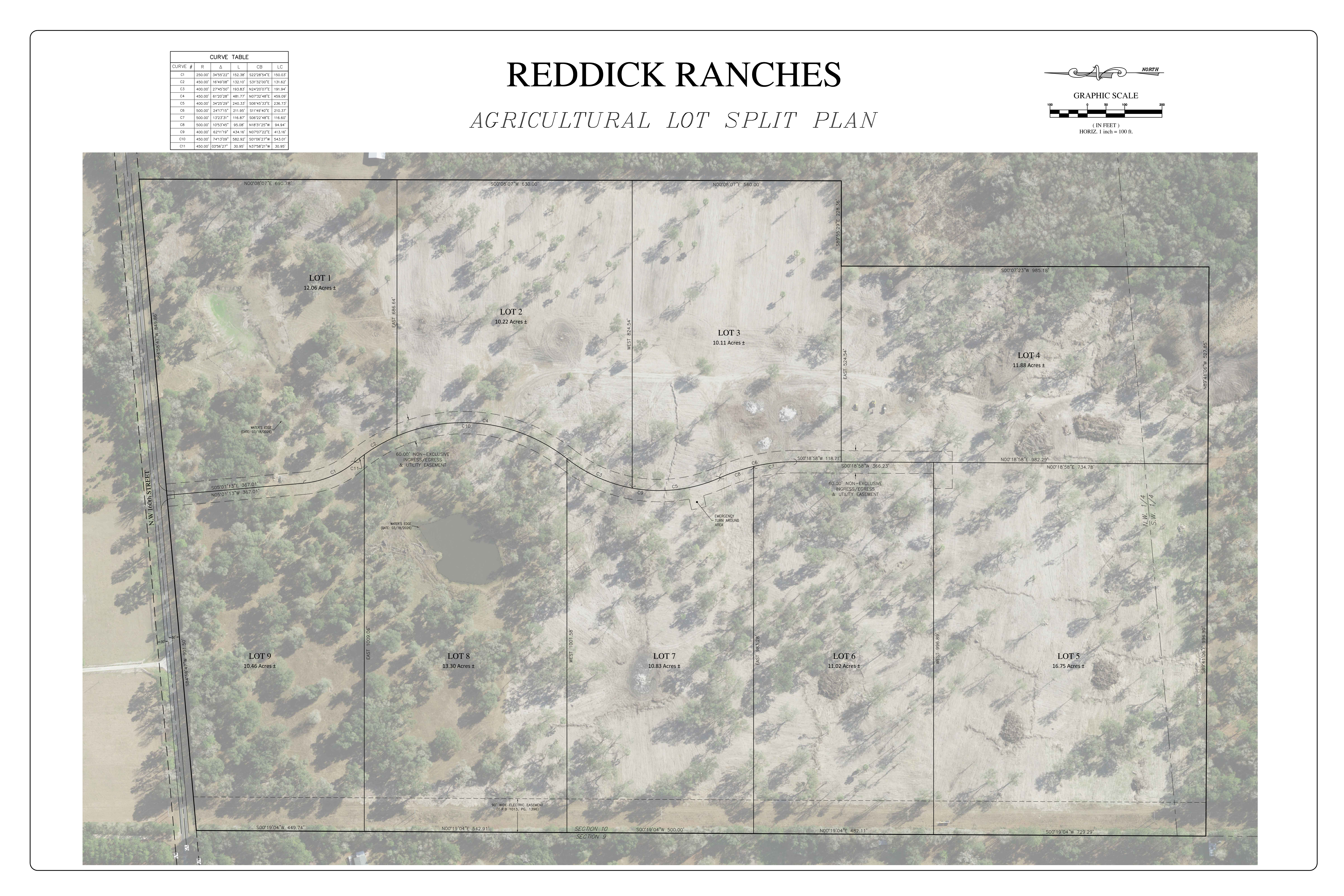 Reddick Ranches agricultural lot split plan showing 9 lots